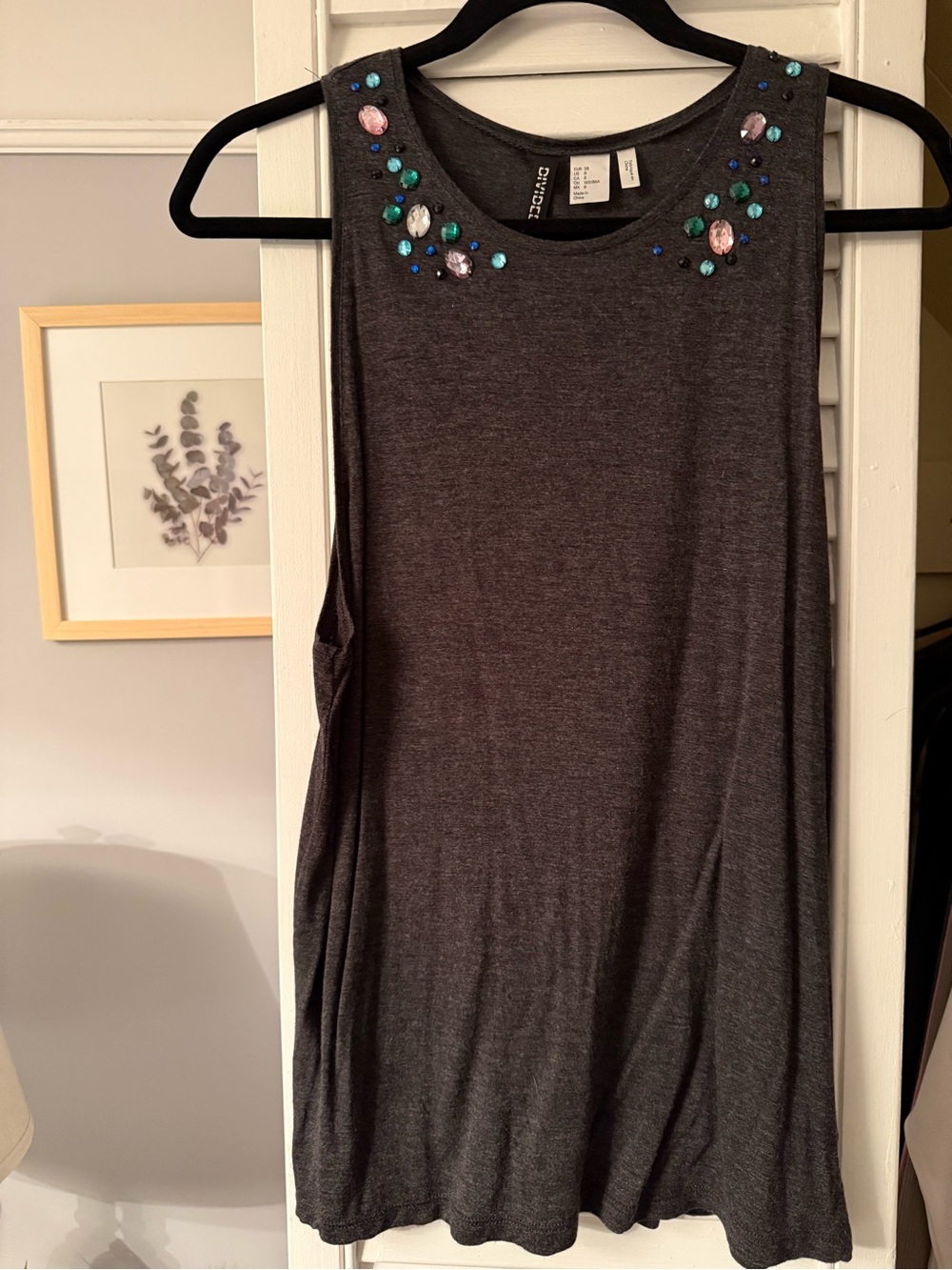 H&M Embellished Dark Gray Sleeveless Tank Top